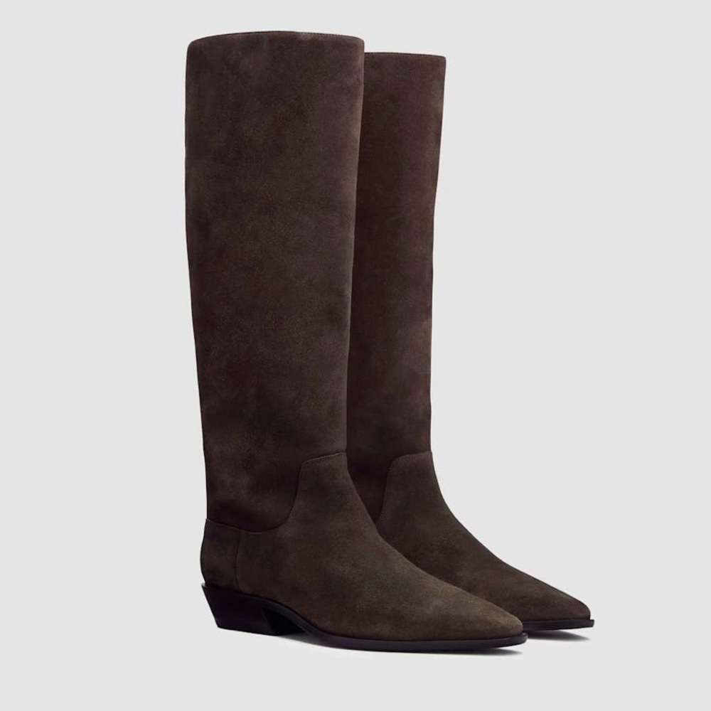 REFORMATION Dominique Genuine Boss Suede Espresso Brown Knee High Leather Boots - Picture 3 of 13